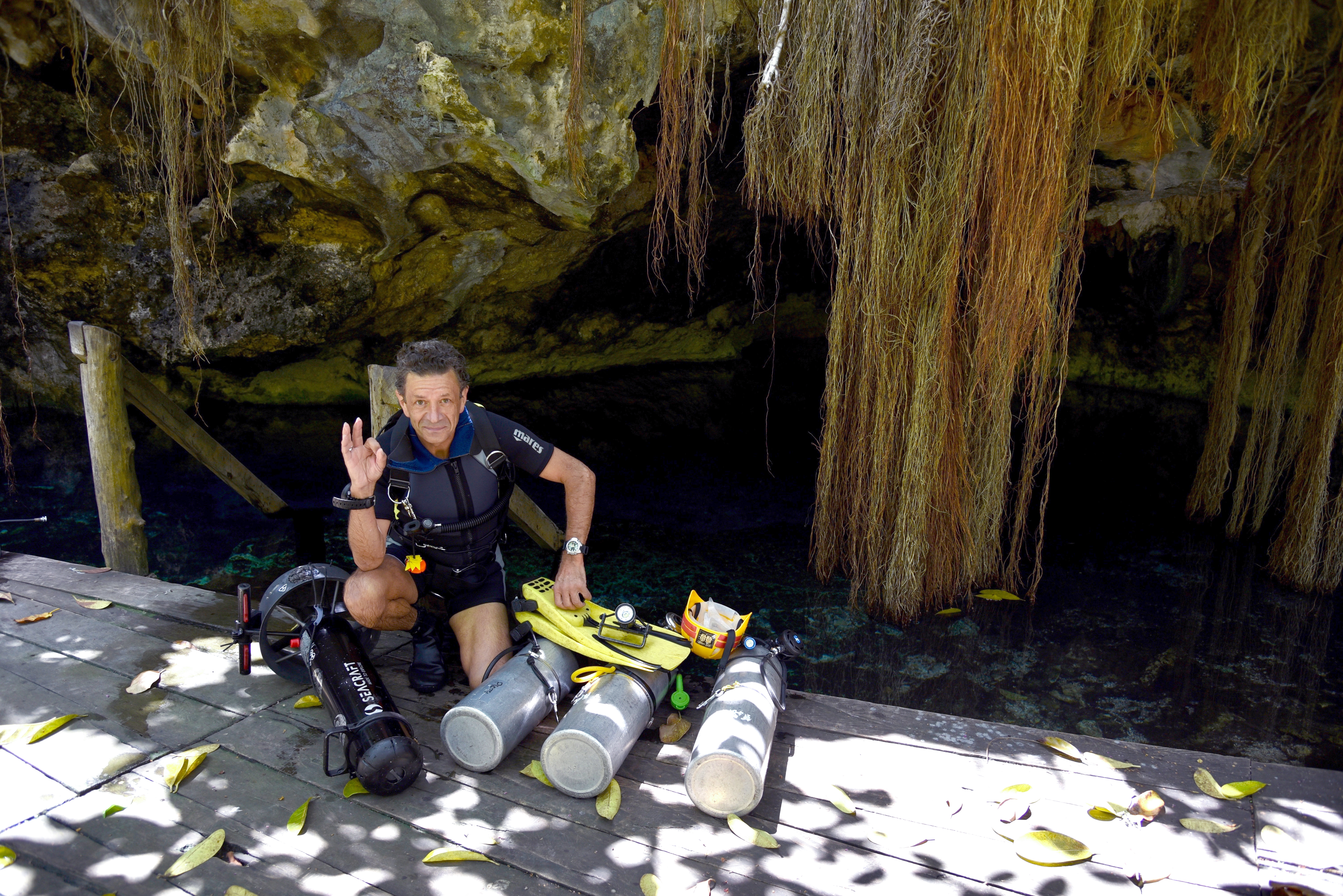 The author after a dive at Nohoch Nah Chich. Photo by Pierre Constant