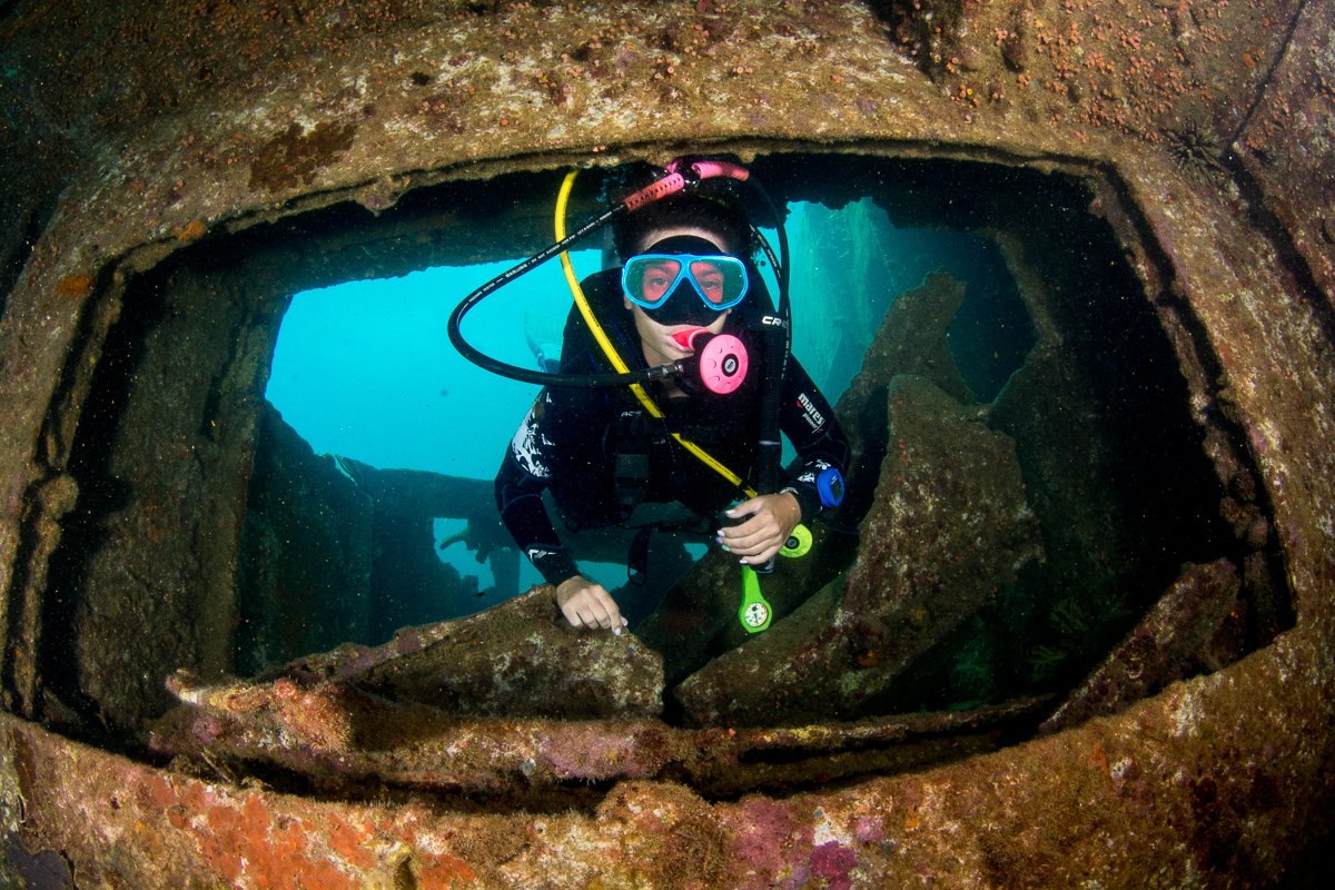 Diver on the Aboudy wreck, Ras Gharib, Gulf of Suez, Egypt. Photo by Rudolf Gonda.